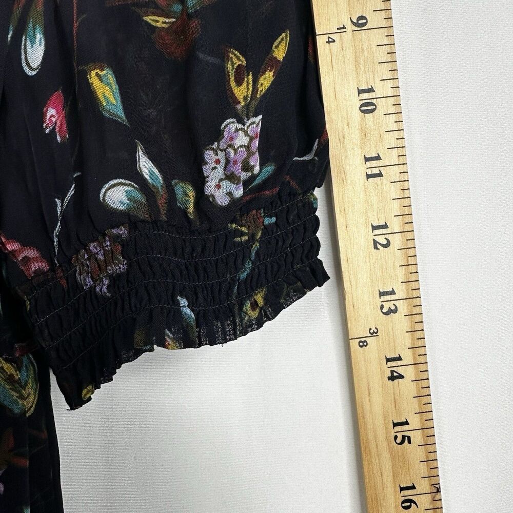 Anthropologie Salzburg Sheer Tunic Top Floral Ruffle Tiered Puff Sleeve Black S - Picture 9 of 9